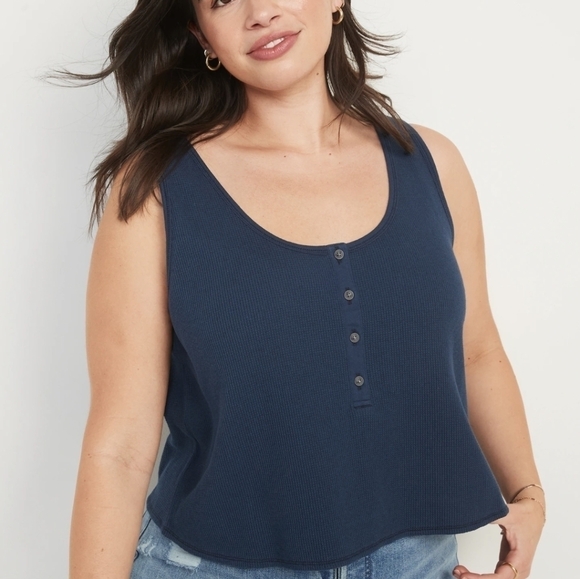 3X • Old Navy • Thermal-Knit Cropped Henley Tank Top - Picture 1 of 4